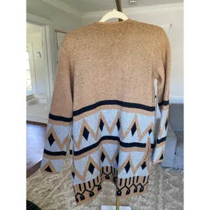 By Design Long Sweater Cardigan Geometric Boho Knit‎ Open Front Boho Western M thumbnail 2
