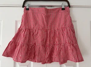 Japna Red White Gingham Tiered Mini Skirt Elastic Waist 81867 SET Size M thumbnail 1