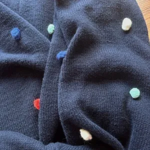 Crown & Ivy 1X Navy Turtleneck Sweater Multicolor Pom Pom Knit Long Puff Sleeve thumbnail 5