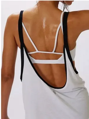 NWOT Free People Batter Up Tank Built In Bra Sweat Wicking White Black Medium thumbnail 2
