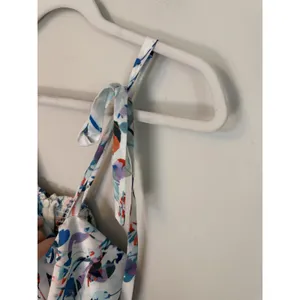 Parker L Nia Dress Blue Multi Flower Pattern Ruffled Front Mini Dress thumbnail 9