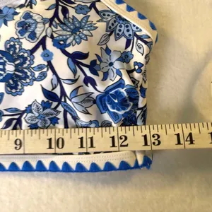 Blue White Floral Chintz Ric Rac High Waisted Bikini‎ Swimsuit Size Smal New thumbnail 5