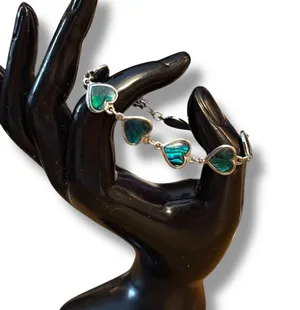 Vintage silver tone abalone heart link bracelet thumbnail 2