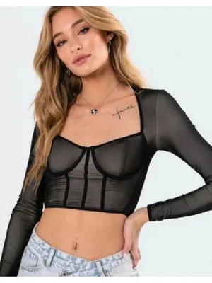 Edikted Black Mesh Corset thumbnail 1