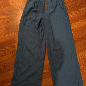 NWT Lulus Getaway Aesthetic Blue Textured Wide-leg High-rise Pants - Size L thumbnail 2