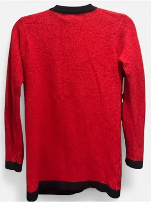Vintage 100% Cashmere Red Cardigan Black Trim Gold Buttons Small thumbnail 4