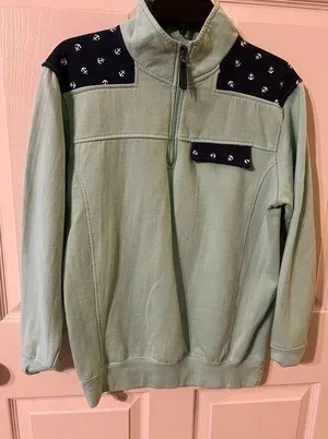 Royce Nautical Quarter Zip Up Sweatshirt. Teal and Navy. thumbnail 1