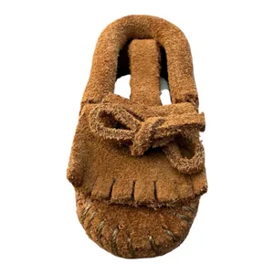Minnetonka Suede Moccasin Keychain Key Ring Dark Brown Fringed Mini Shoe NIB thumbnail 3