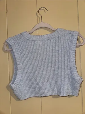 Free People Light Blue Ribbed Knit Button Cropped Vest thumbnail 3