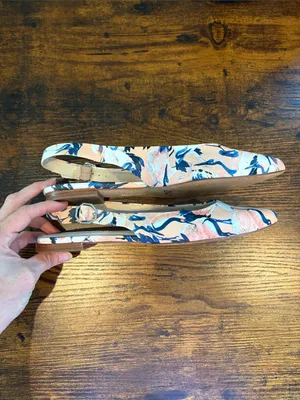 Louise et Cie Peach Navy Floral Pointed Leather Slingback Flats Size 8 thumbnail 2