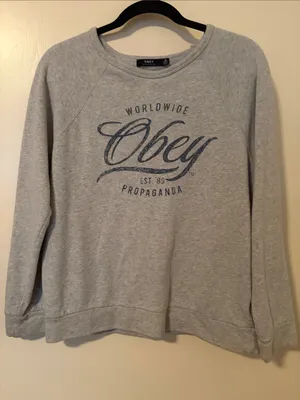Obey Light Gray Sweatshirt with Navy Script thumbnail 1