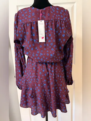 NWT Parker Surplice Ruffle Mini Dress Plum Blue Animal Print Small thumbnail 3