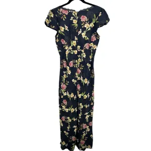 Bohme Floral Cap Sleeve Maxi Navy Blue Lace Autumn Wedding Guest Dress‎ Feminine thumbnail 3