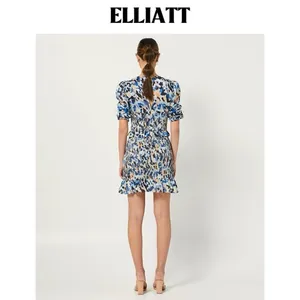 Elliatt Incubus Smocked Short Sleeve Mini Dress in Blue Multi Size Small NWT thumbnail 5
