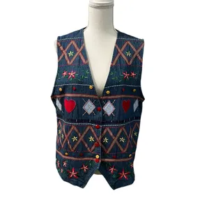 Vintage Napa Valley 90s Denim Embroidered Cottagecore Hearts Flowers Vest M thumbnail 2