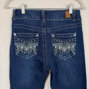 Gogo Jeans Y2k Gogo Womens Dark Wash Flare Leg‎ Embroidered Studded Denim Blue LowRise 7/28 thumbnail 6