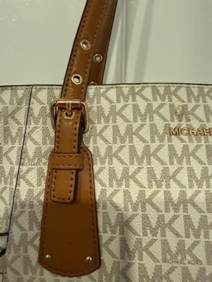 Michael Kors MK Signature Vanilla Logo Tote Bag Brown Trim thumbnail 3
