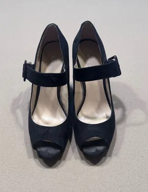 Nine West Black Suede Peep-Toe Mary Jane Heels thumbnail 1