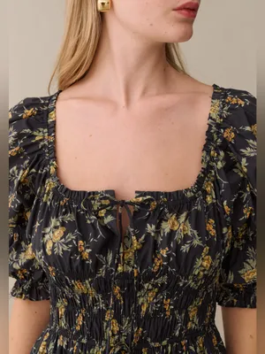 NWT Few Moda Marguerite Dress size XS Black Yellow marigold floral Sorella midi thumbnail 2