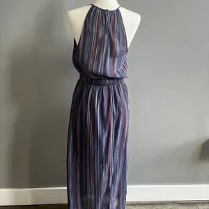 Universal Thread Women Striped Sleeveless Maxi Size Small Navy Blue thumbnail 5