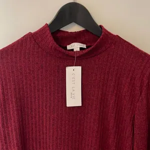 C'Est La Vie Womens Mock Neck Sweater Ribbed Long Sleeve Button Cuff Maroon XL‎ thumbnail 2