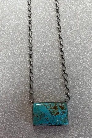 Authentic Navajo Sterling Silver Turquoise Necklace by P. Skeets – Spiderweb Matrix thumbnail 1