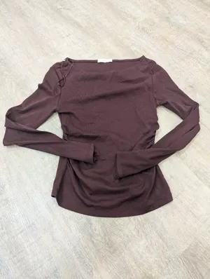 Stradivarius Brown Long Sleeve Ruched Top Size Medium thumbnail 2