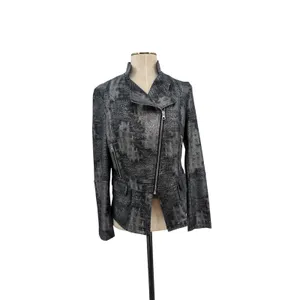 Clara Sunwoo Metallic Liquid Leather Textured Biker Jacket Gunmetal Small thumbnail 3