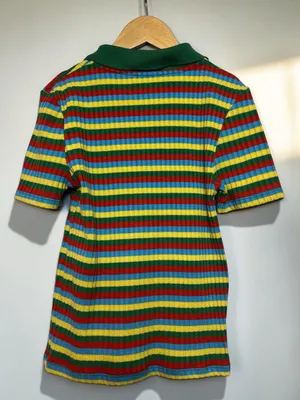 ZARA Multi-Colored Striped Ribbed Knit Polo Zip-Up Shirt Size M thumbnail 14