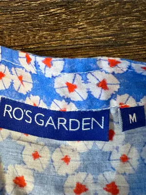 Ro's Garden Women's M Blue Red Floral Cotton Pintuck Puff Sleeve Blouse thumbnail 5