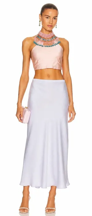 NWT My Beachy Side‎ Emily in Paris Beaded Halter Top Pink Medium thumbnail 1