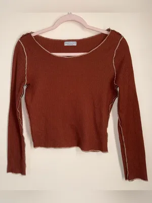 Paper Crane Clay/Burnt Orange Waffle Knit Long Sleeve Shirt Size Small thumbnail 9