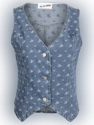 The Nu Vintage Denim Embroidered Vest - Light Blue M thumbnail 2