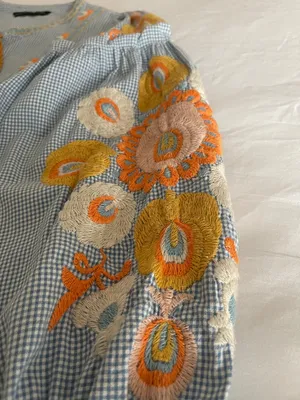 ZARA Woman Boho Embroidered Gingham Blouse - light Blue & White thumbnail 10