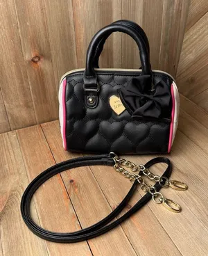 Betsey Johnson Small Mini Satchel Bag Shoulder Strap Black Pink Quilted‎ Heart thumbnail 1