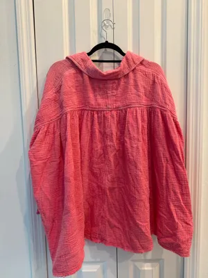 Free People Cardiff Cotton Gauze Button-up Shirt In Pinky Promise thumbnail 4