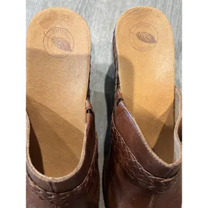 Nurture Brown Leather Braided Buckle Clogs Mules Womens 9.5 Block Heel‎ Shoes thumbnail 2