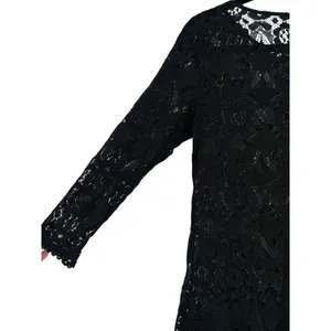 Free People Sheer Floral Lace Mini Dress 3/4 Sleeve Ruffle Hem Black Boho Size 0 thumbnail 12