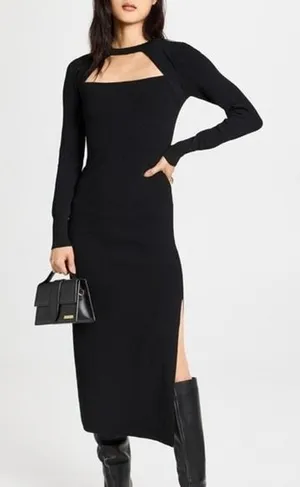 Moon River Midi Dress Medium Black Cutout Long Sleeve‎ Minimalist Chic Elegant thumbnail 1