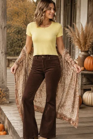 Women's Short Sleeve Ribbed Mom Crop Tee in Yellow thumbnail 1