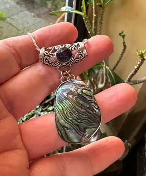 Abalone & Amethyst Gemstone Necklace Multiple thumbnail 3