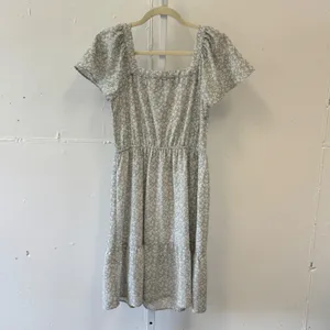 Monteau Los Angeles Floral Square Neck Puff Sleeve Tiered Mini Dress Blue Small thumbnail 2