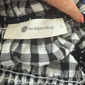 The Impeccable Pig Black White Gingham Check Mini Dress Polka Dot Size Small thumbnail 4
