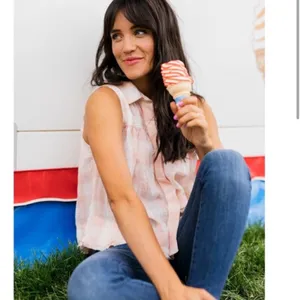 Free People Hey There Sunrise Tank Top gingham plaid check‎ pink white sz S thumbnail 4