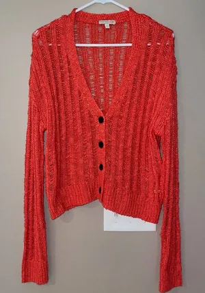 Gianni Bini‎ Women's Orange Cardigan Sweater Size Medium thumbnail 1
