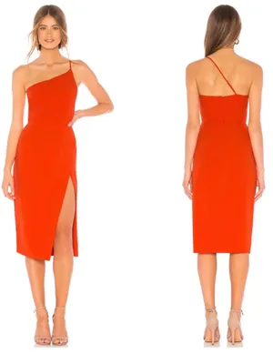 Lovers + Friends Red Asymmetrical One-Shoulder Midi Dress Size M thumbnail 3