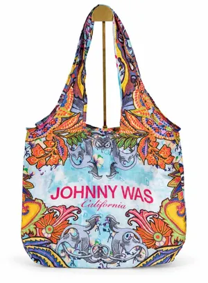 Johnny Was Tote Bag Multicolor Reusable Paisley Floral Elephant Foldable Boho thumbnail 1