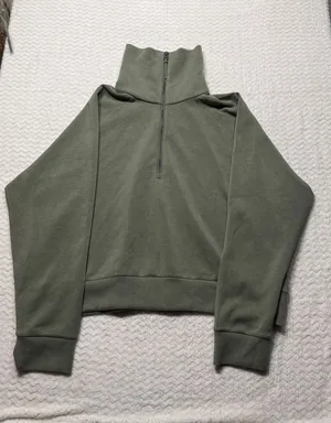 Spanx AirEssentials Half Zip Pullover Olive Green Sweatshirt 1X Tall 4709 thumbnail 1