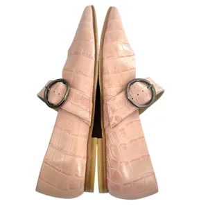 Freda Salvador Ivy Mary Jane Flats Pointed Toe Embossed Leather Pink‎ Croc Sz 7 thumbnail 3