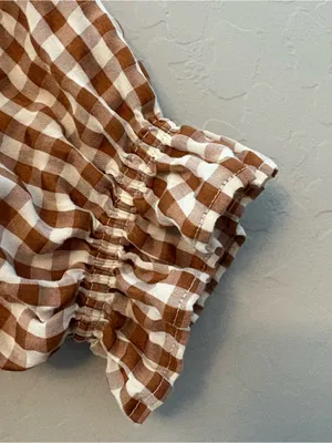 Indigo Rising brown white gingham plaid tie front ruffled crop top medium thumbnail 10